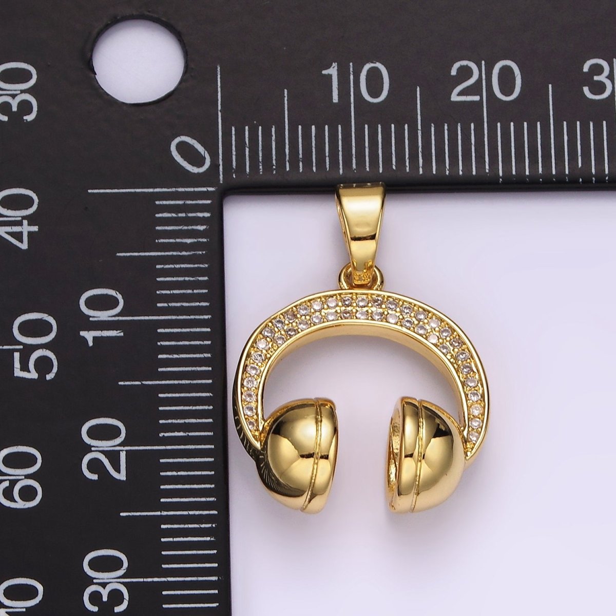 14K Gold Filled 25mm Headphones Headset Micro Paved CZ Pendant | AH120 - DLUXCA