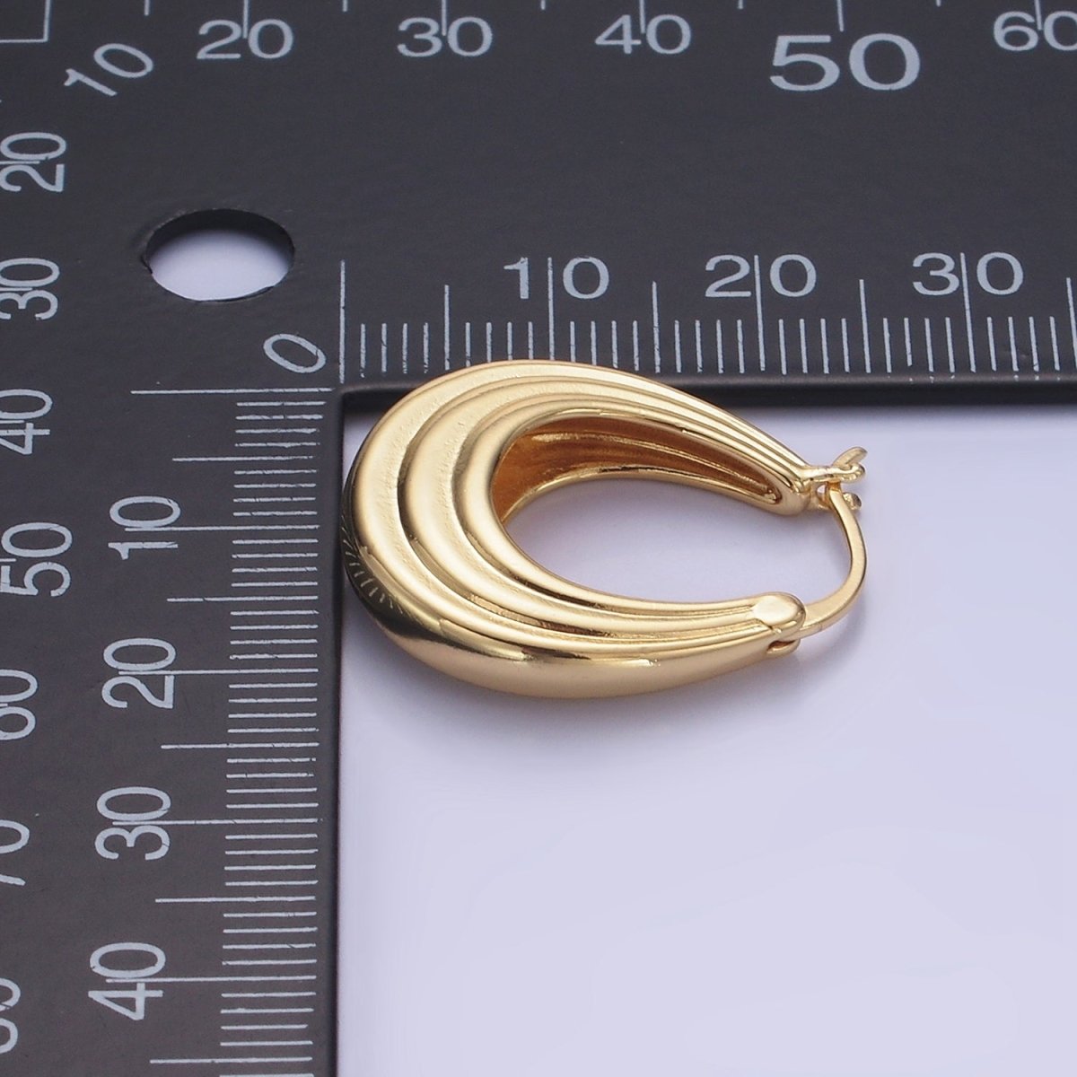 14K Gold Filled 25mm Line-Edged Dome Latch Hoop Earrings in Gold & Silver | AB1343 AB1344 - DLUXCA