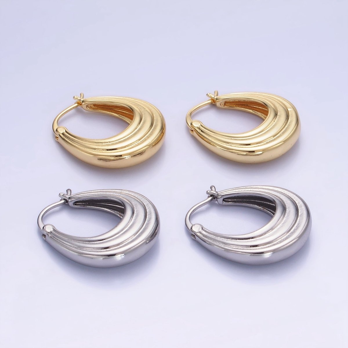 14K Gold Filled 25mm Line-Edged Dome Latch Hoop Earrings in Gold & Silver | AB1343 AB1344 - DLUXCA