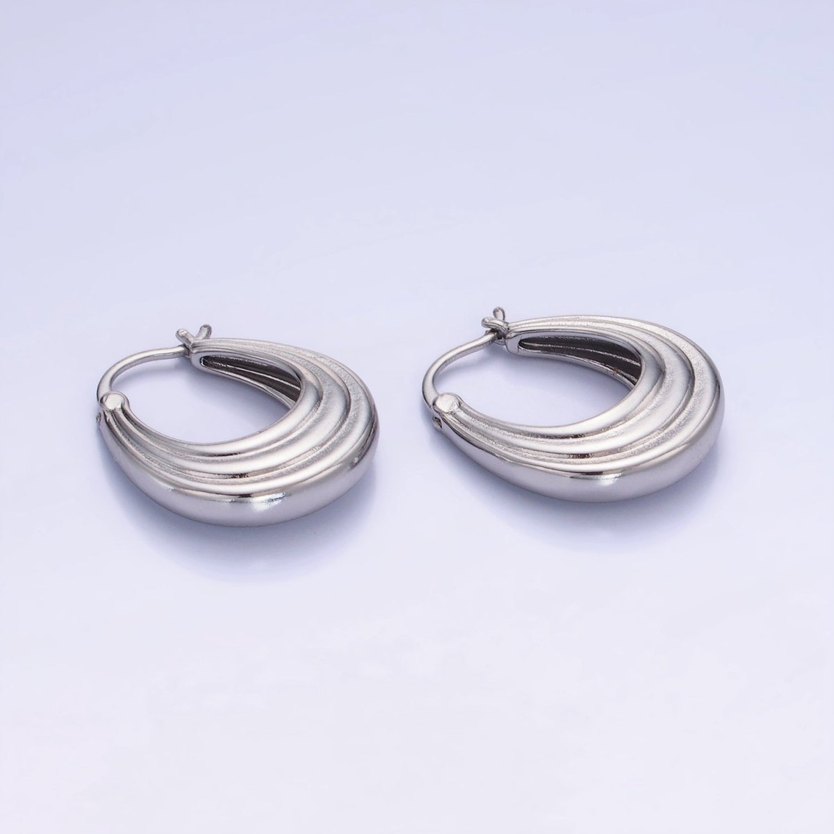 14K Gold Filled 25mm Line-Edged Dome Latch Hoop Earrings in Gold & Silver | AB1343 AB1344 - DLUXCA