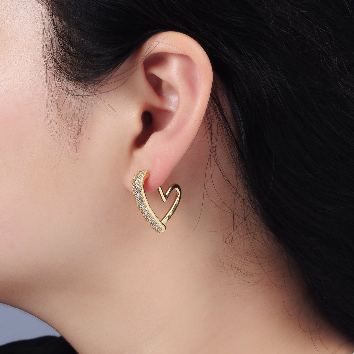 14K Gold Filled 25mm Micro Paved CZ Open Heart Earrings in Gold & Silver | AE429 AE430 - DLUXCA