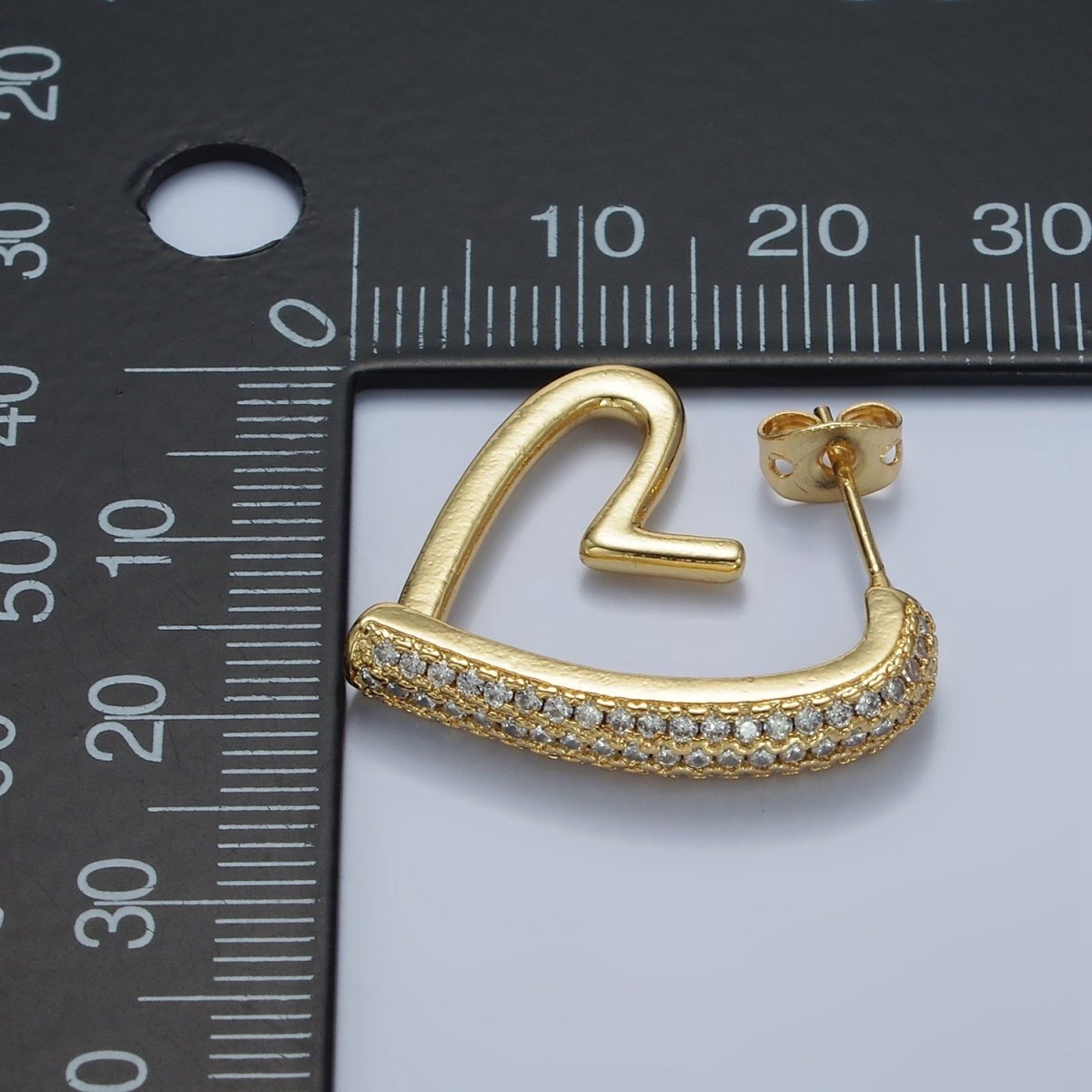 14K Gold Filled 25mm Micro Paved CZ Open Heart Earrings in Gold & Silver | AE429 AE430 - DLUXCA