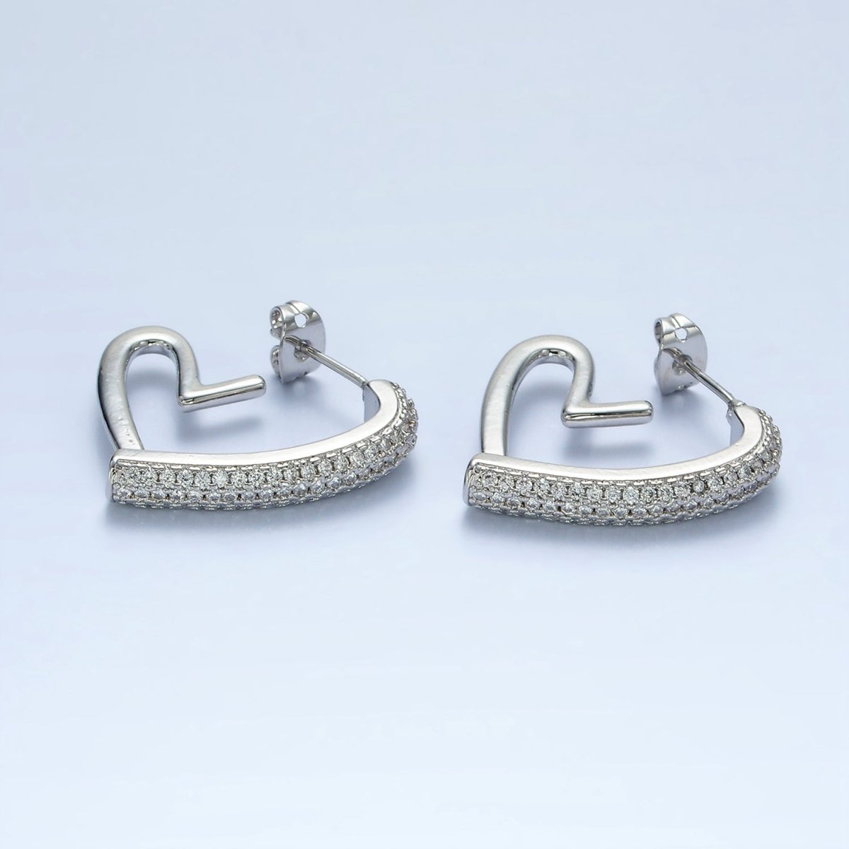 14K Gold Filled 25mm Micro Paved CZ Open Heart Earrings in Gold & Silver | AE429 AE430 - DLUXCA