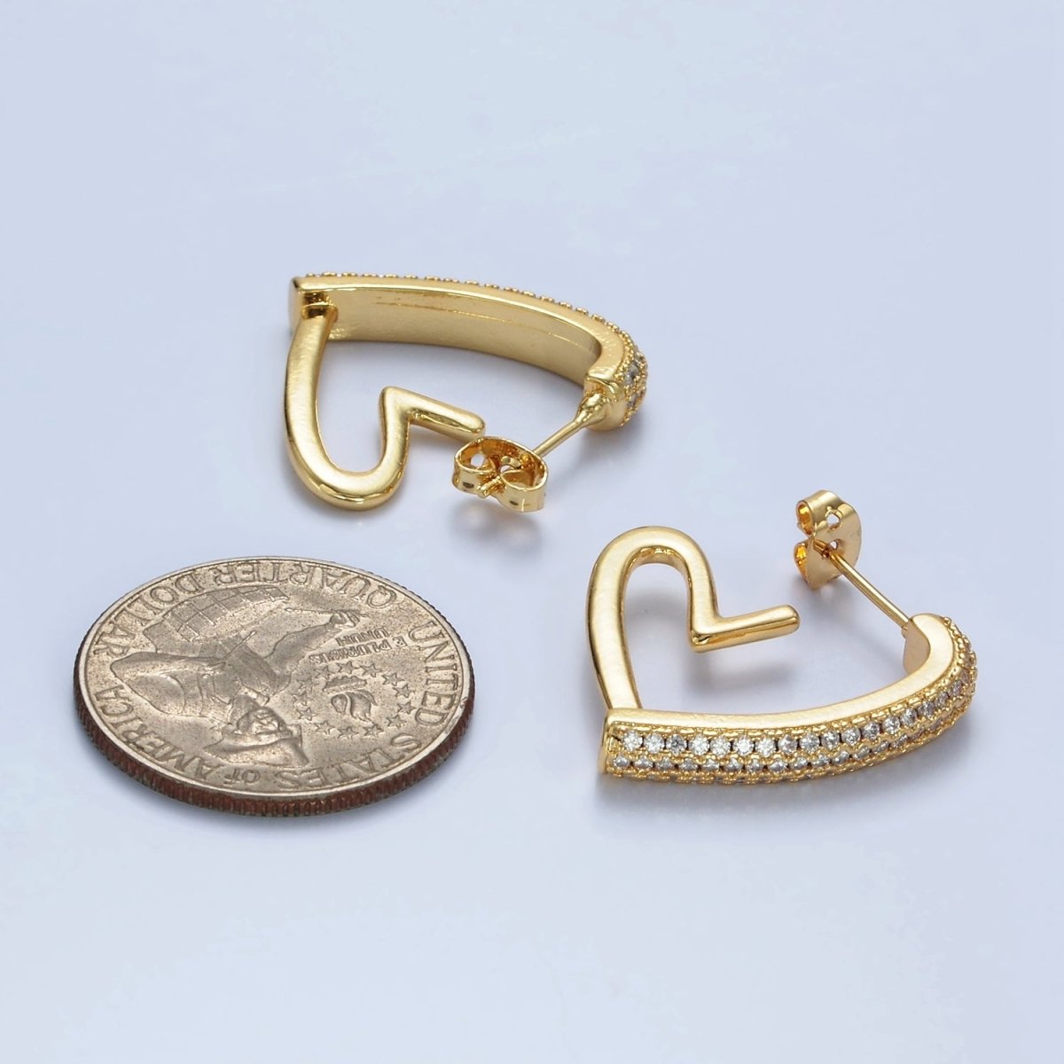 14K Gold Filled 25mm Micro Paved CZ Open Heart Earrings in Gold & Silver | AE429 AE430 - DLUXCA