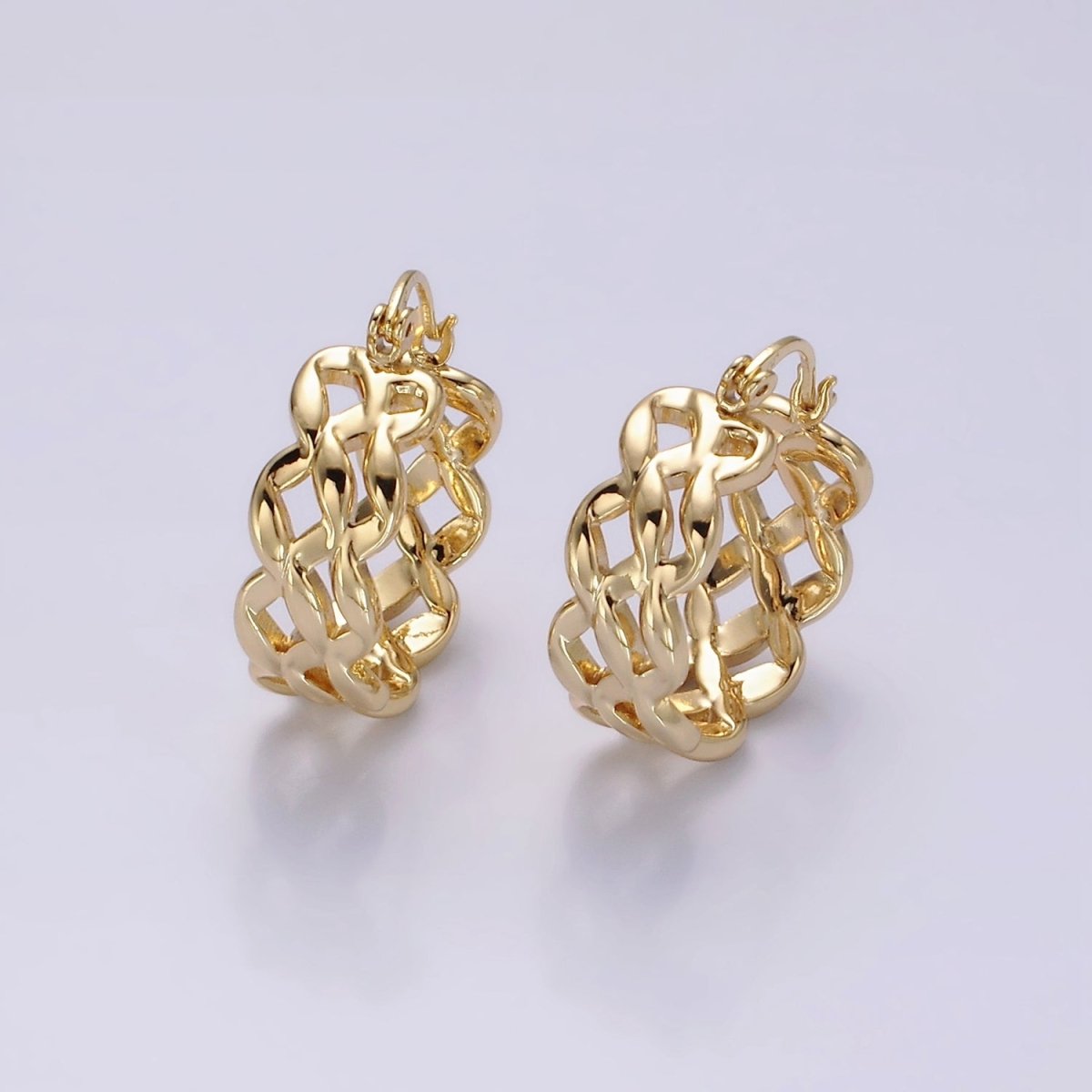 14K Gold Filled 25mm Molten Weave French Lock Latch Hoop Earrings | AE900 - DLUXCA