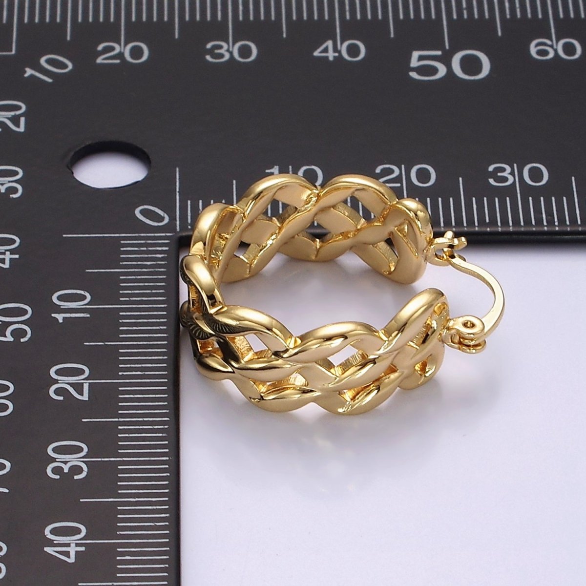 14K Gold Filled 25mm Molten Weave French Lock Latch Hoop Earrings | AE900 - DLUXCA
