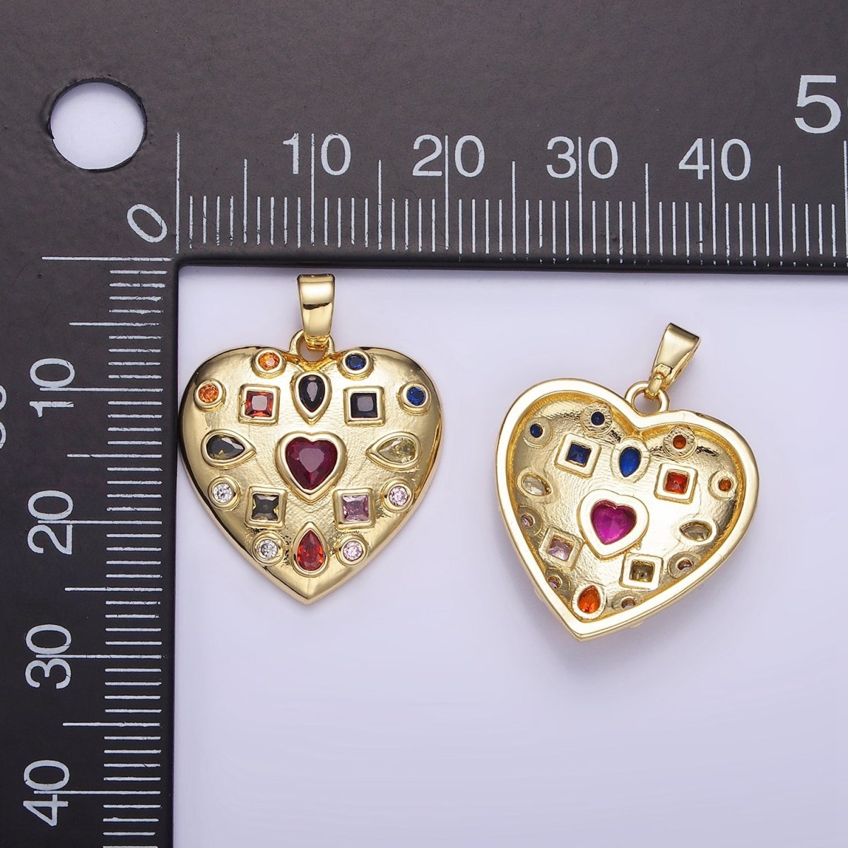 14K Gold Filled 25mm Multicolor CZ Heart Dome Pendant | AH145 - DLUXCA