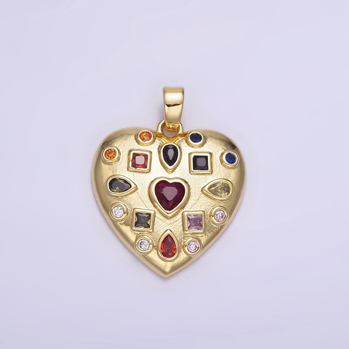 14K Gold Filled 25mm Multicolor CZ Heart Dome Pendant | AH145 - DLUXCA