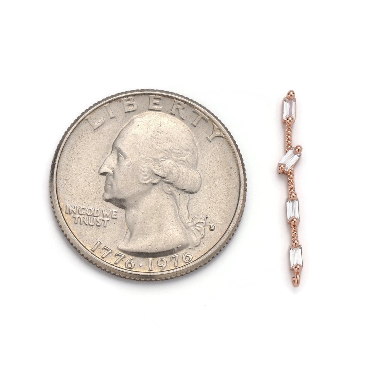 14K Gold Filled 25mm Multiple Clear Baguette Dotted Linear Charm in Gold & Silver | K460 K461 - DLUXCA