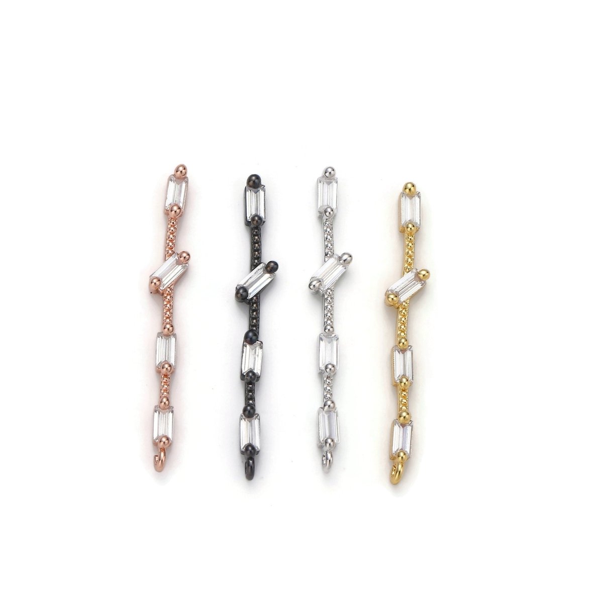 14K Gold Filled 25mm Multiple Clear Baguette Dotted Linear Charm in Gold & Silver | K460 K461 - DLUXCA