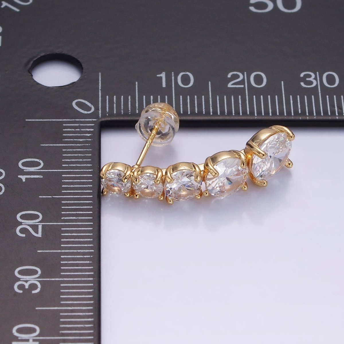 14K Gold Filled 25mm Multiple Clear Round CZ Curved Lined Stud Earrings | AE411 - DLUXCA