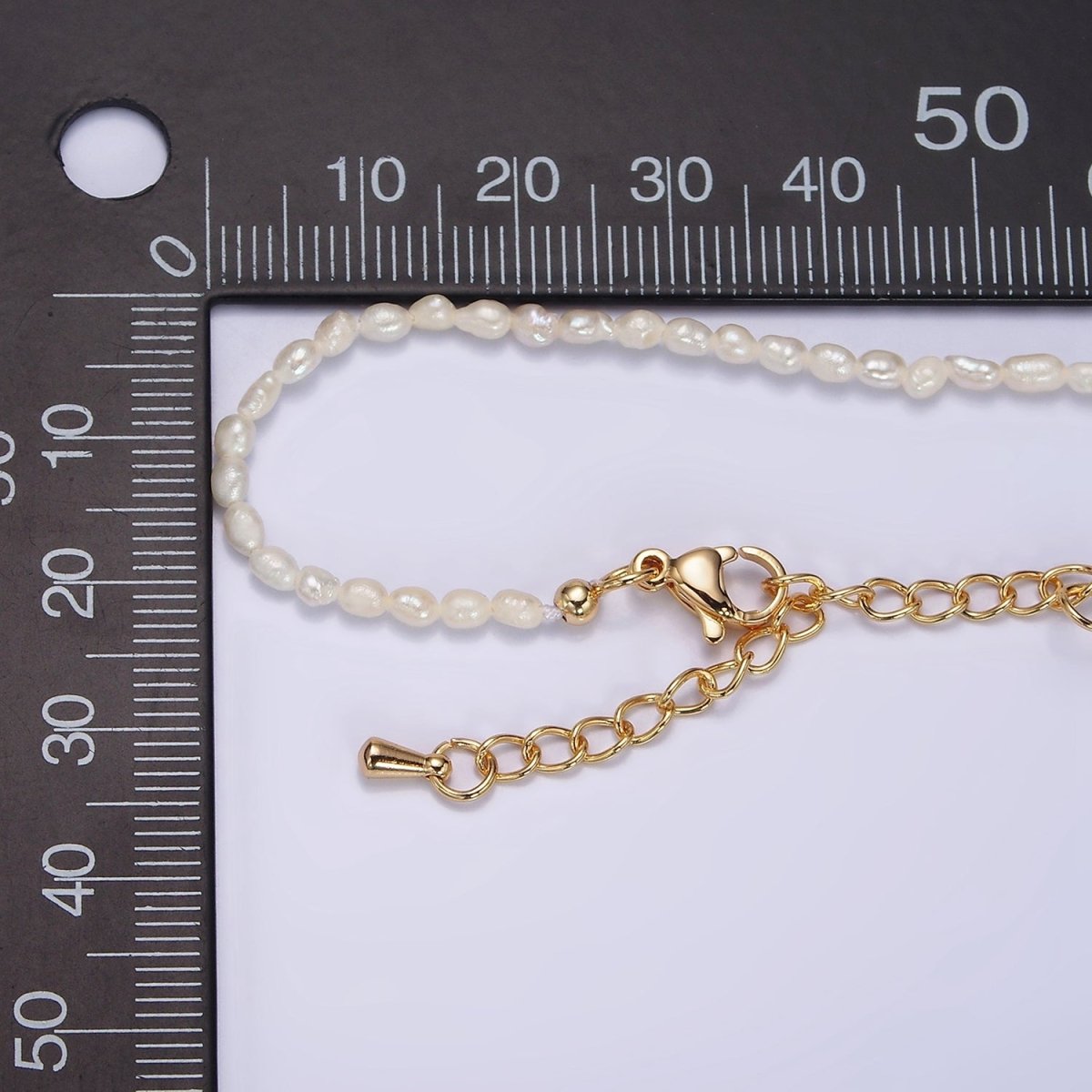 14K Gold Filled 2.5mm Ringed Oval Freshwater Pearl 15.5 Inch Choker Necklace w. Extender | WA-1988 Clearance Pricing - DLUXCA
