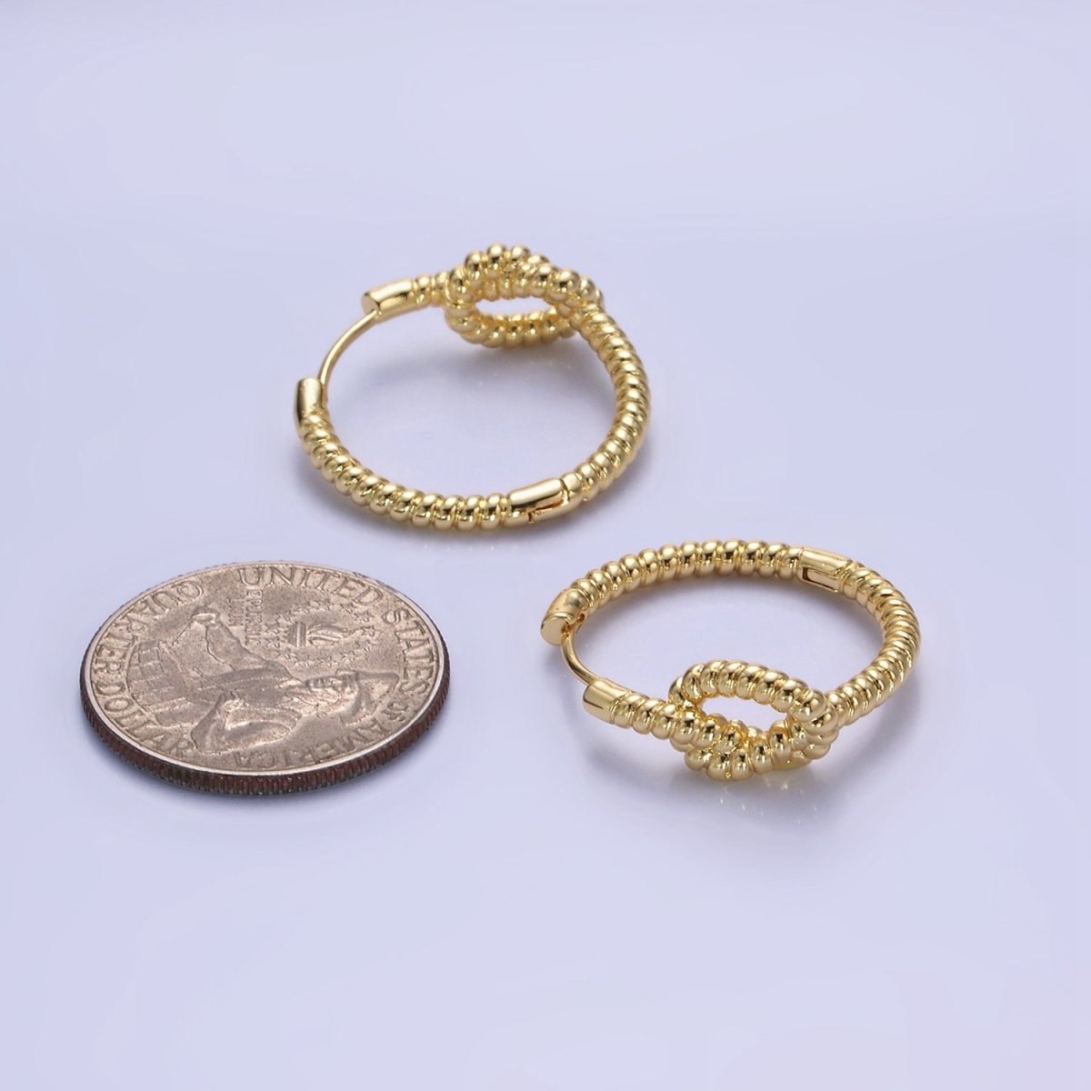 14K Gold Filled 25mm Rope Tied Croissant Huggie Earrings in Gold & Silver | AB1360 AB1361 - DLUXCA