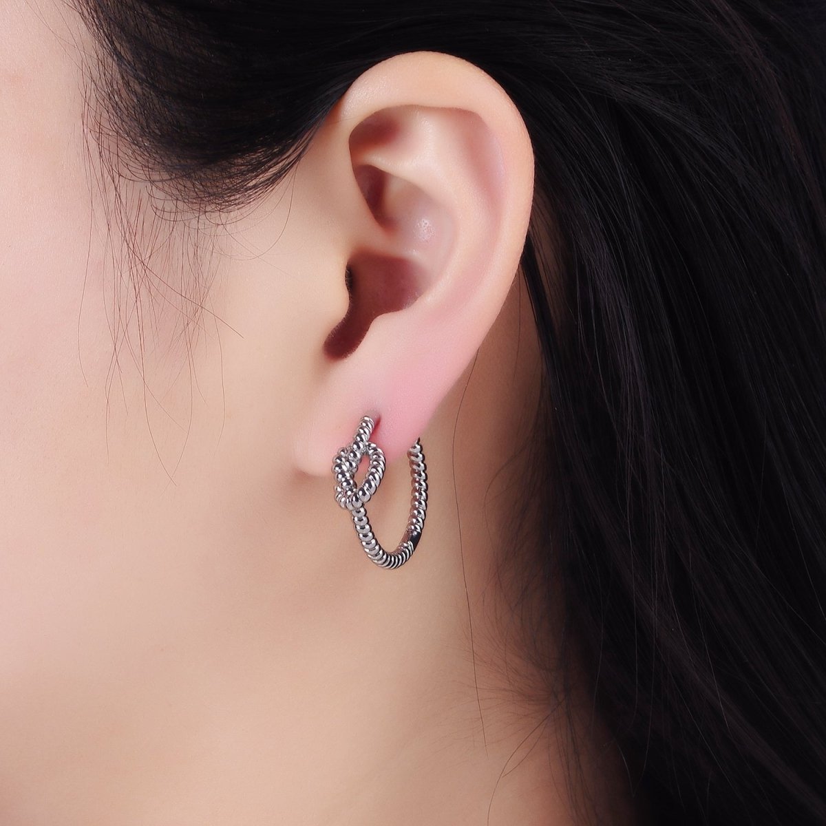 14K Gold Filled 25mm Rope Tied Croissant Huggie Earrings in Gold & Silver | AB1360 AB1361 - DLUXCA