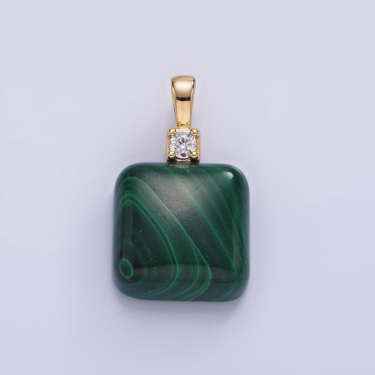 14K Gold Filled 25mm Square Malachite CZ Bail Pendant in Gold & Silver | AH134 - DLUXCA