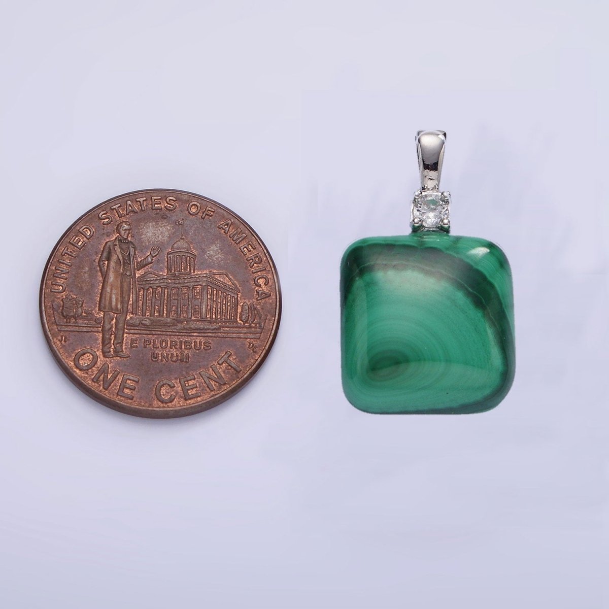 14K Gold Filled 25mm Square Malachite CZ Bail Pendant in Gold & Silver | AH134 - DLUXCA