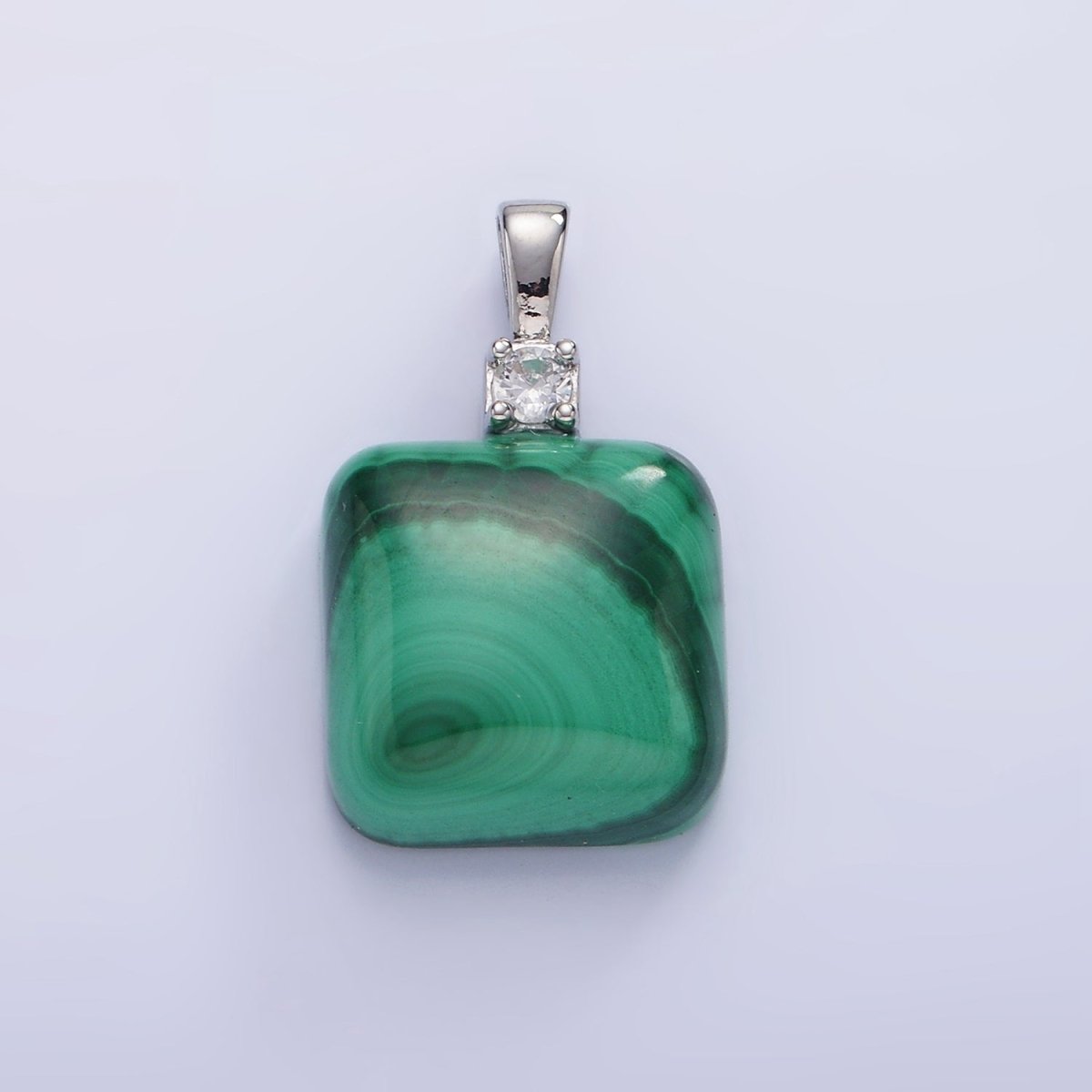 14K Gold Filled 25mm Square Malachite CZ Bail Pendant in Gold & Silver | AH134 - DLUXCA
