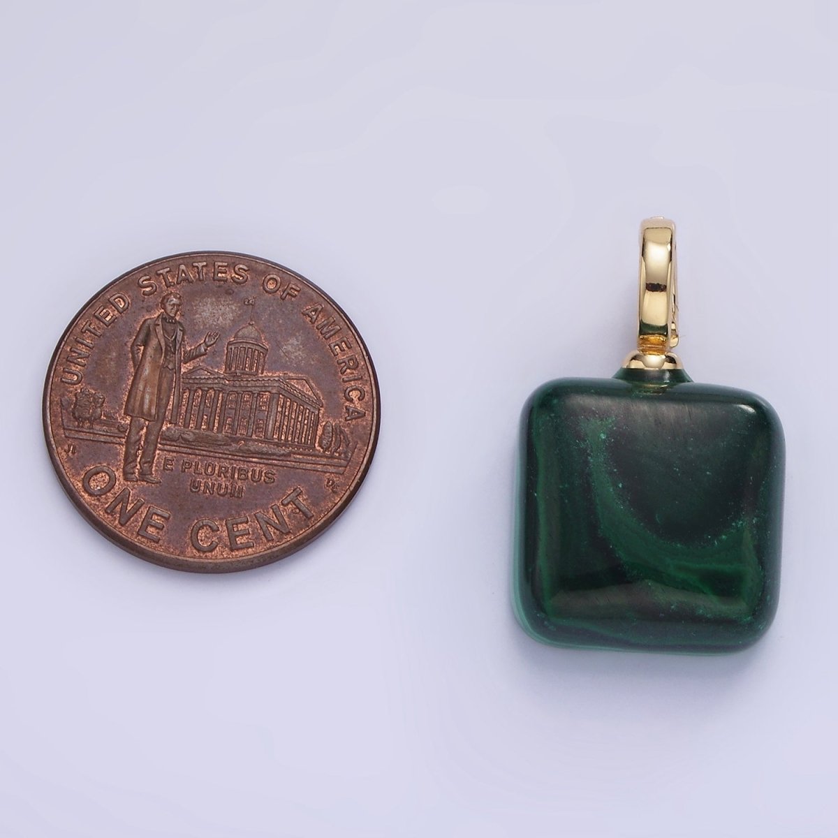 14K Gold Filled 25mm Square Malachite Snap Latch Bail Pendant | AG683 - DLUXCA