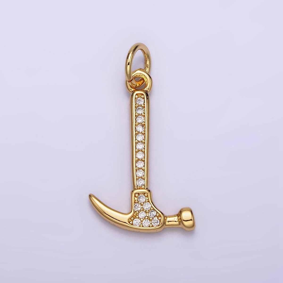14K Gold Filled 26mm Clear Micro Paved CZ Hammer Construction Tool Charm | N1103 - DLUXCA