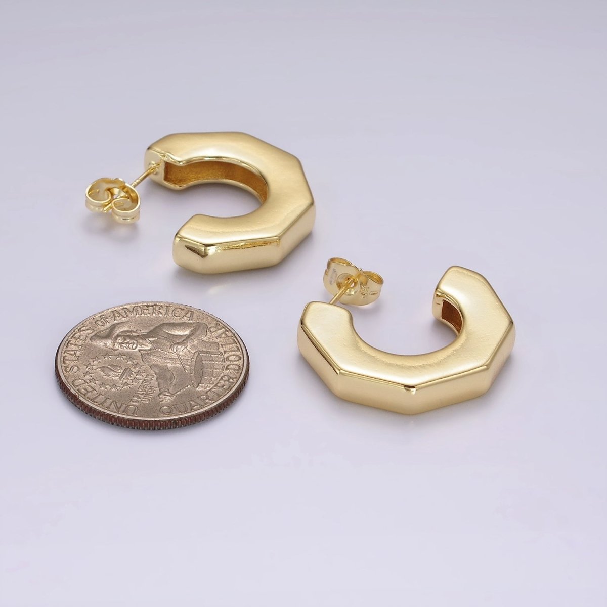 14K Gold Filled 26mm Hexagonal Geometric Hoop Earring | AE325 - DLUXCA