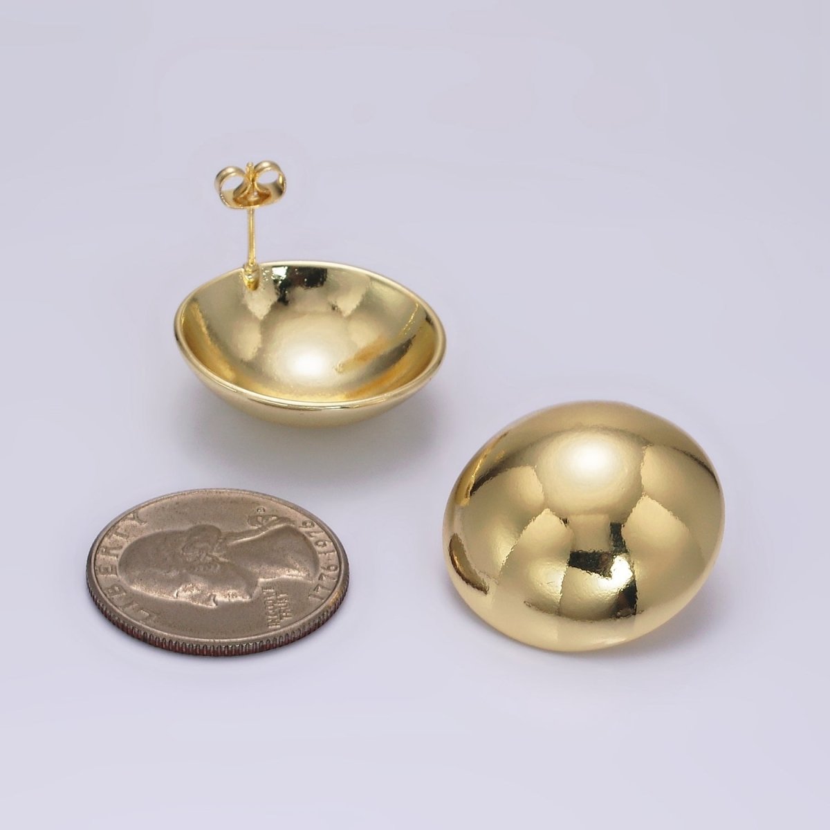 14K Gold Filled 26mm Round Dome Minimalist Stud Earrings | AE345 - DLUXCA