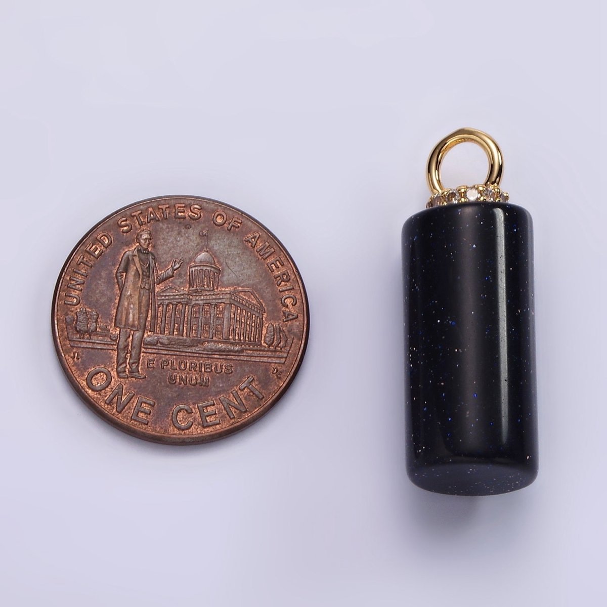 14K Gold Filled 27mm Tube Natural Gemstone Micro Paved CZ Drop Pendant | AG430 - AG435 - DLUXCA