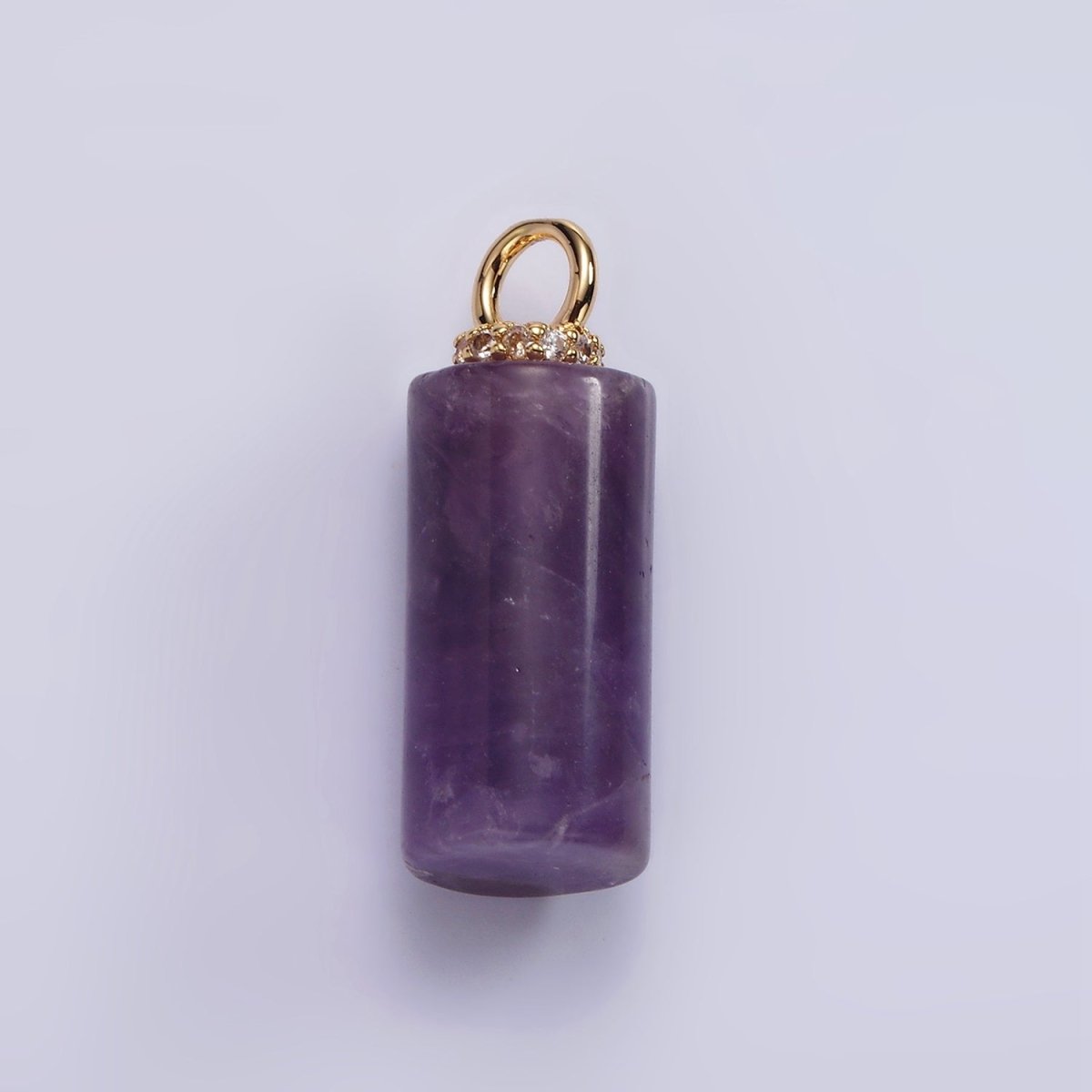 14K Gold Filled 27mm Tube Natural Gemstone Micro Paved CZ Drop Pendant | AG430 - AG435 - DLUXCA
