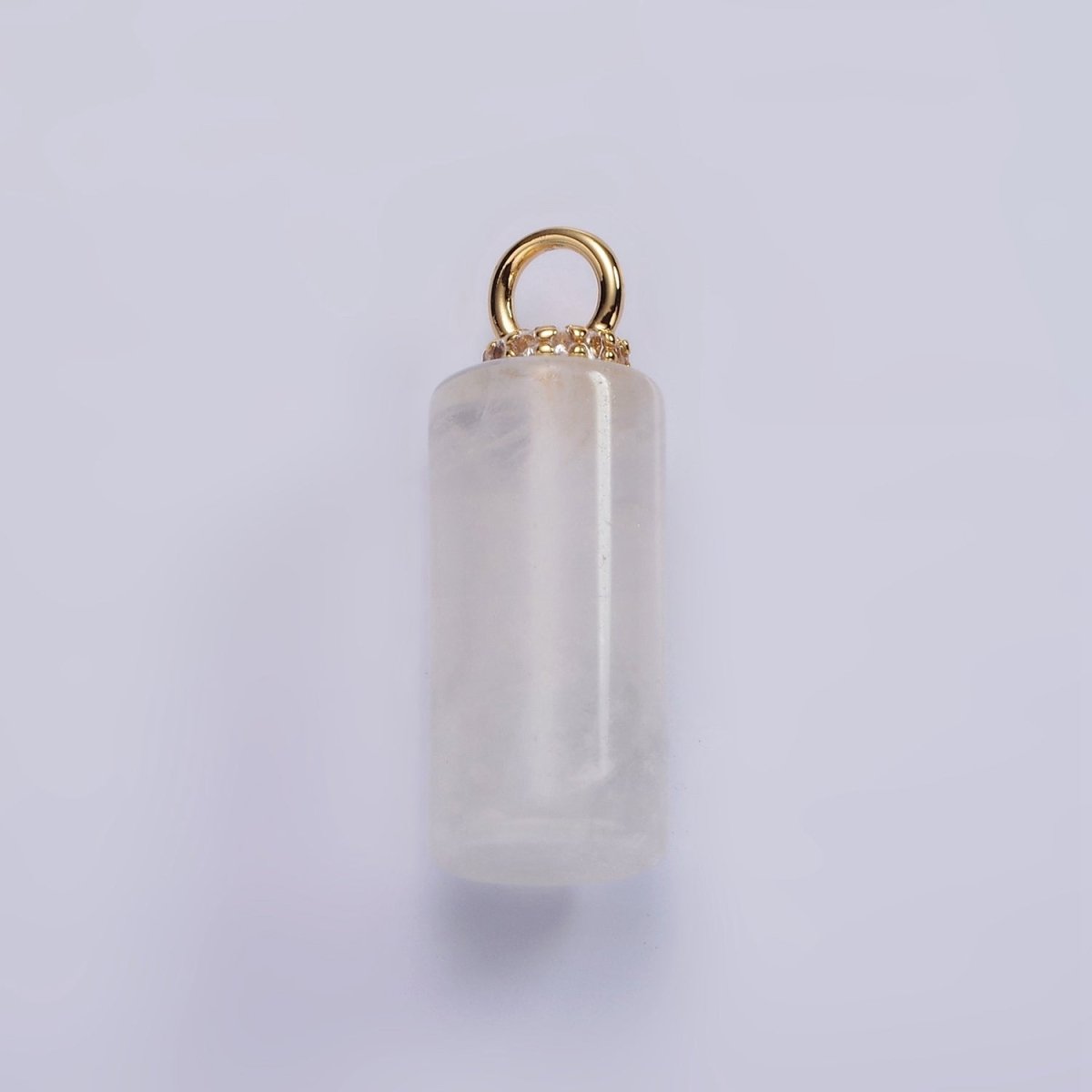 14K Gold Filled 27mm Tube Natural Gemstone Micro Paved CZ Drop Pendant | AG430 - AG435 - DLUXCA