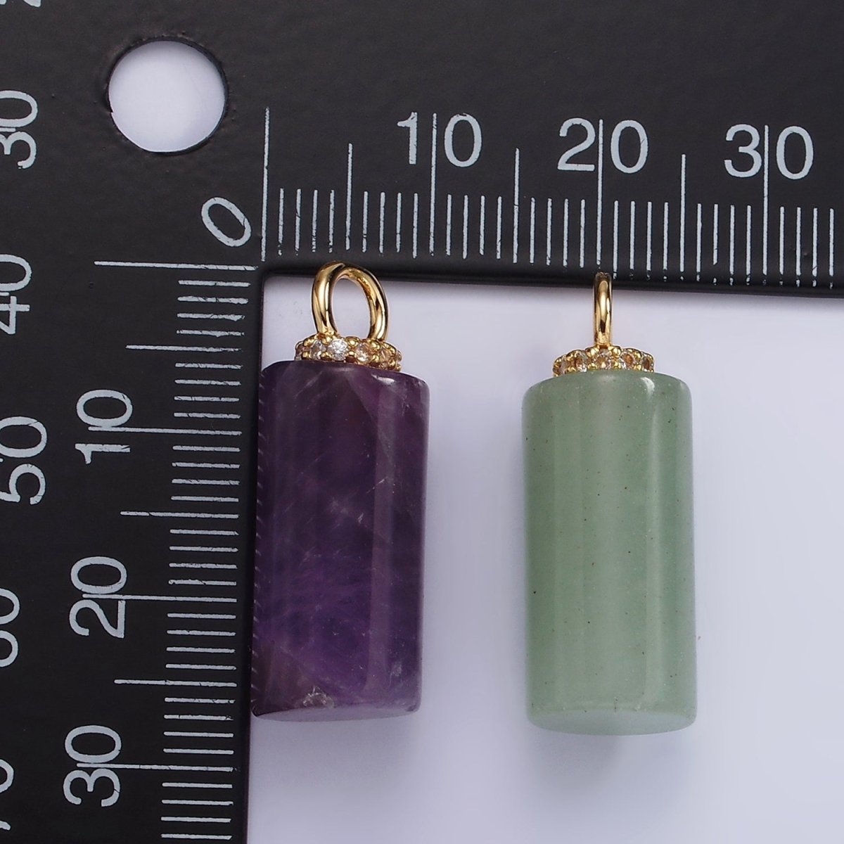 14K Gold Filled 27mm Tube Natural Gemstone Micro Paved CZ Drop Pendant | AG430 - AG435 - DLUXCA