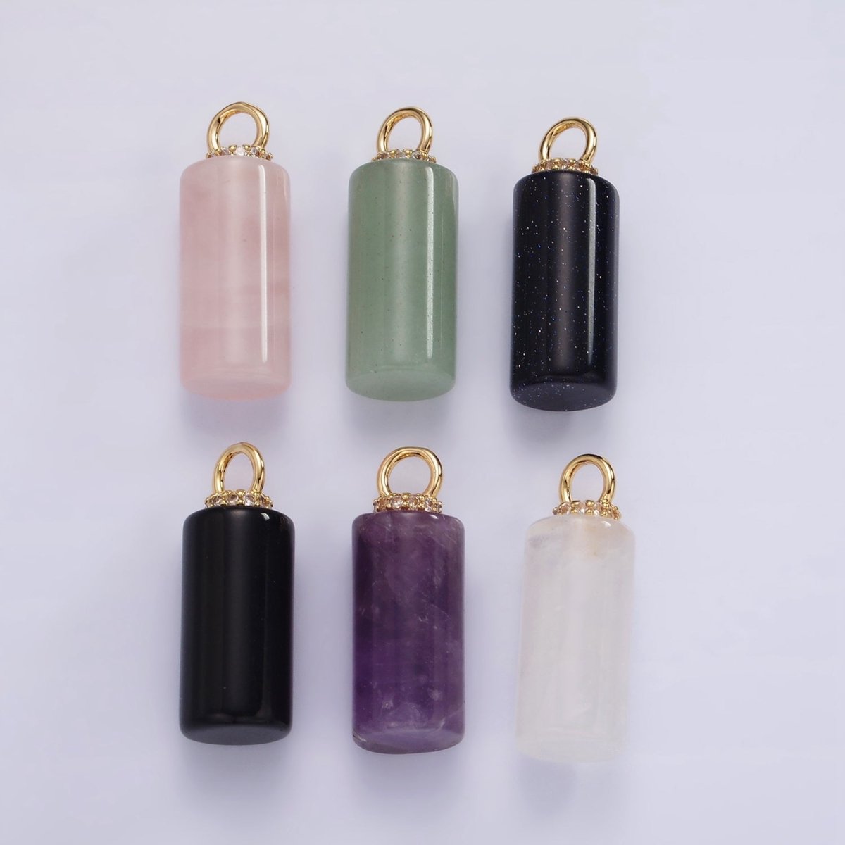 14K Gold Filled 27mm Tube Natural Gemstone Micro Paved CZ Drop Pendant | AG430 - AG435 - DLUXCA
