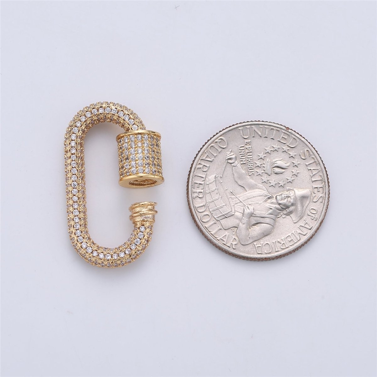 14K Gold Filled 28.5mm Clear Micro Paved CZ Carabiner Closure Jewelry Findings Supply in Gold & Silver | L-254 - DLUXCA
