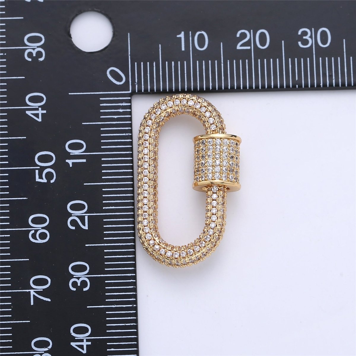 14K Gold Filled 28.5mm Clear Micro Paved CZ Carabiner Closure Jewelry Findings Supply in Gold & Silver | L-254 - DLUXCA