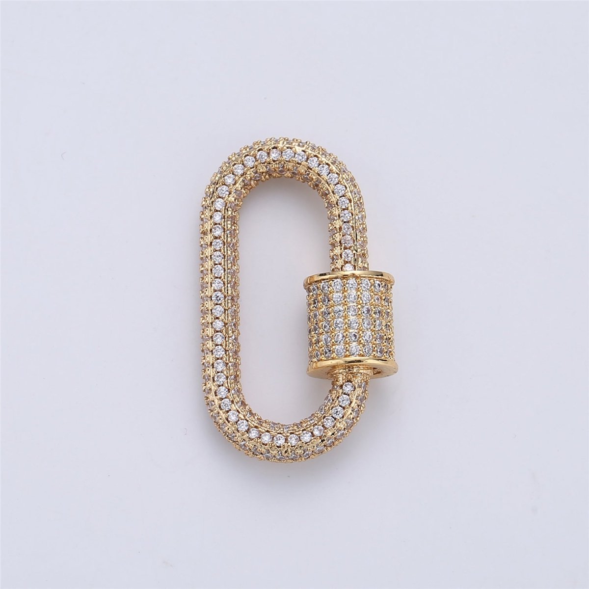 14K Gold Filled 28.5mm Clear Micro Paved CZ Carabiner Closure Jewelry Findings Supply in Gold & Silver | L-254 - DLUXCA