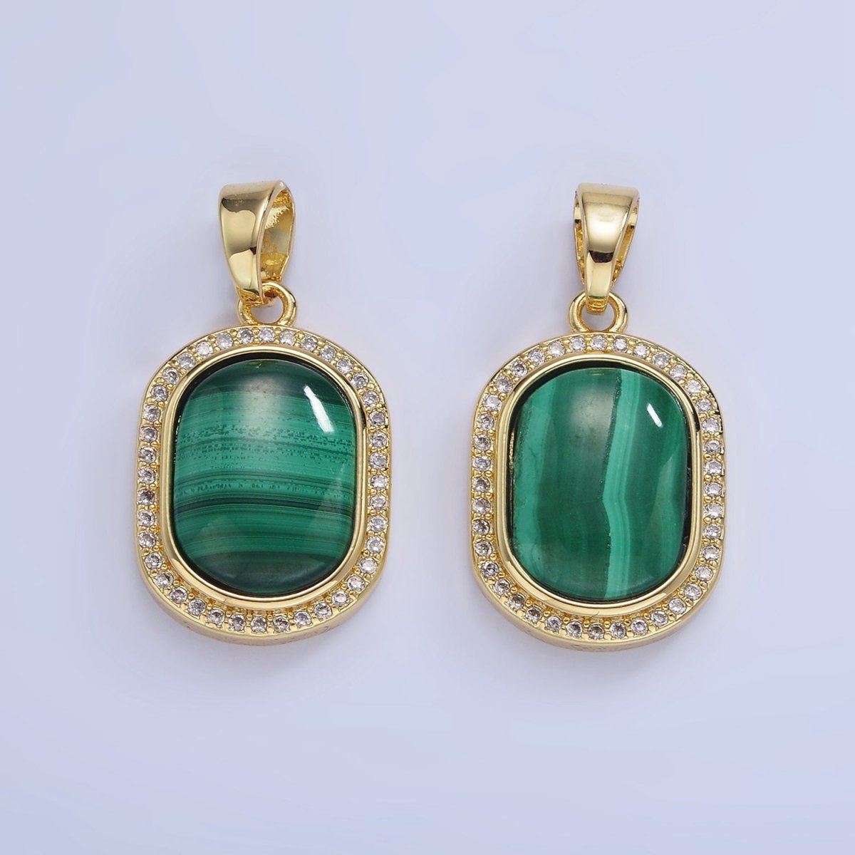 14K Gold Filled 28mm Malachite Oblong Micro Paved Bezel Pendant | AA1236 - DLUXCA