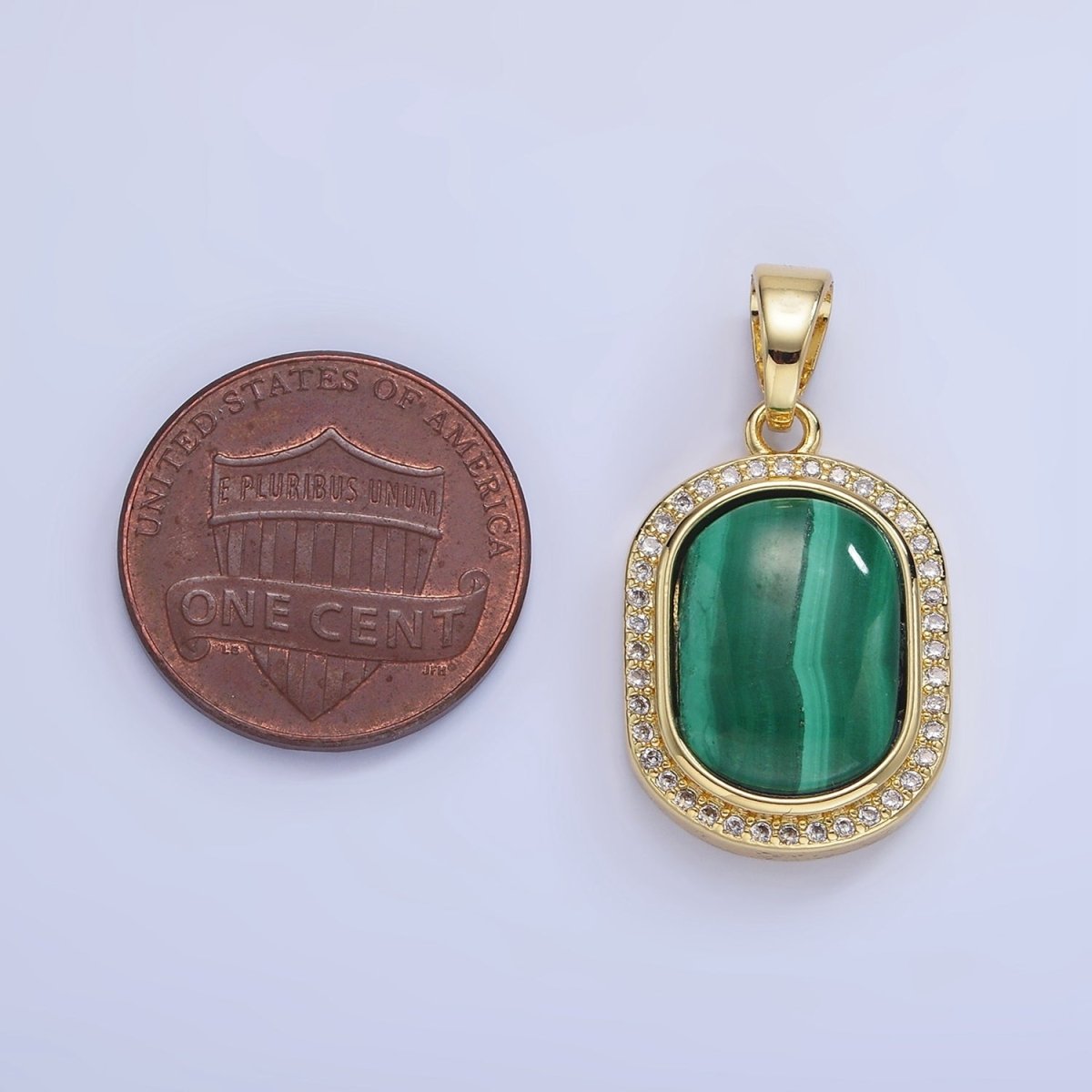 14K Gold Filled 28mm Malachite Oblong Micro Paved Bezel Pendant | AA1236 - DLUXCA