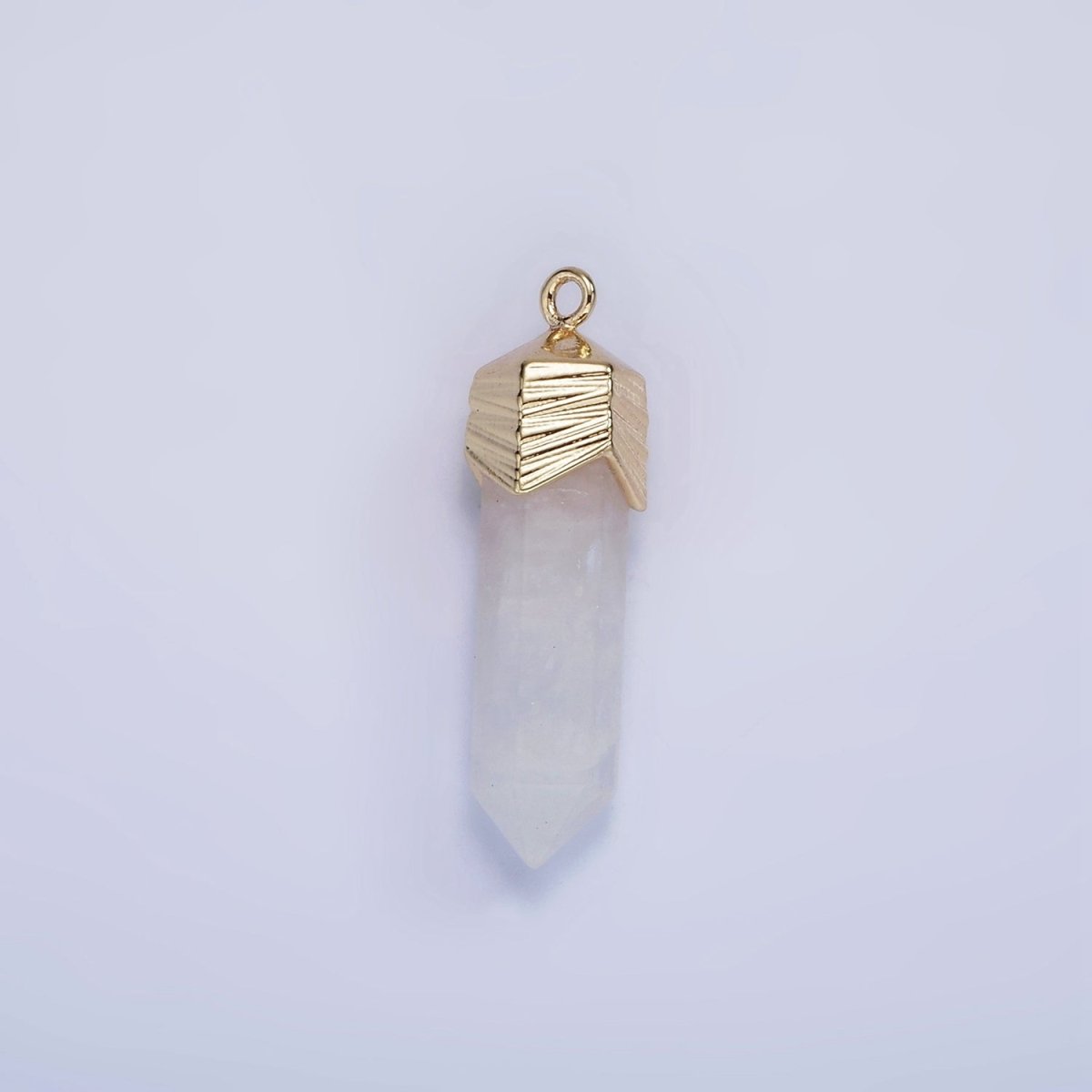14K Gold Filled 28mm Natural Gemstone Pointed Wand Line-Textured Charm | AG333 - AG341 - DLUXCA