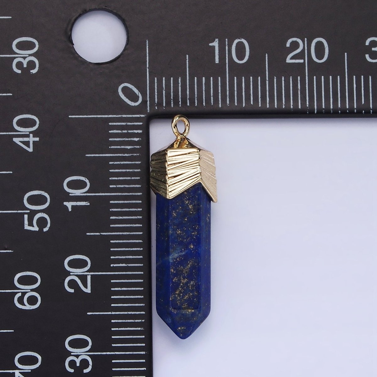 14K Gold Filled 28mm Natural Gemstone Pointed Wand Line-Textured Charm | AG333 - AG341 - DLUXCA