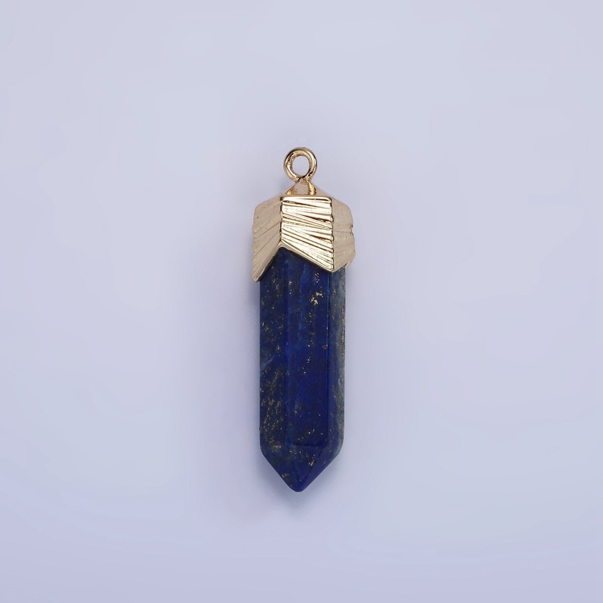 14K Gold Filled 28mm Natural Gemstone Pointed Wand Line-Textured Charm | AG333 - AG341 - DLUXCA