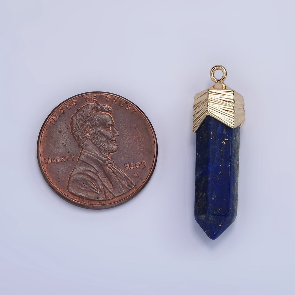 14K Gold Filled 28mm Natural Gemstone Pointed Wand Line-Textured Charm | AG333 - AG341 - DLUXCA