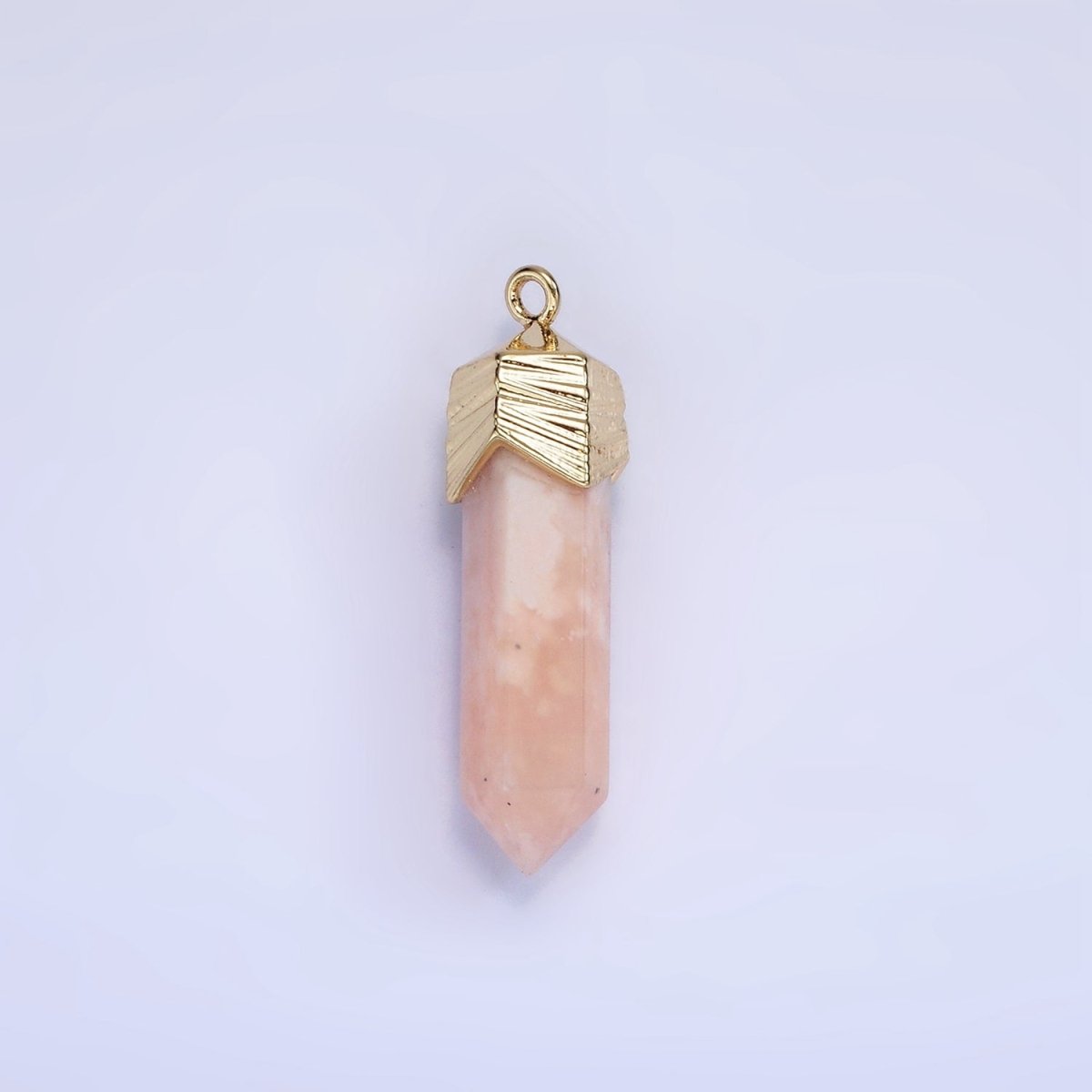 14K Gold Filled 28mm Natural Gemstone Pointed Wand Line-Textured Charm | AG333 - AG341 - DLUXCA