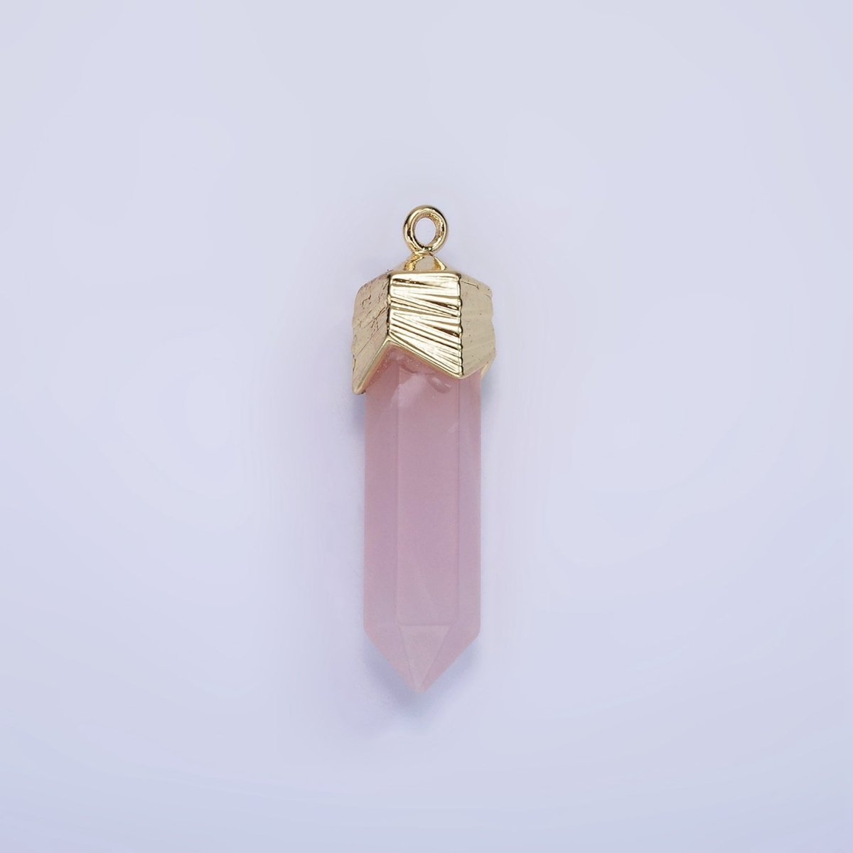 14K Gold Filled 28mm Natural Gemstone Pointed Wand Line-Textured Charm | AG333 - AG341 - DLUXCA
