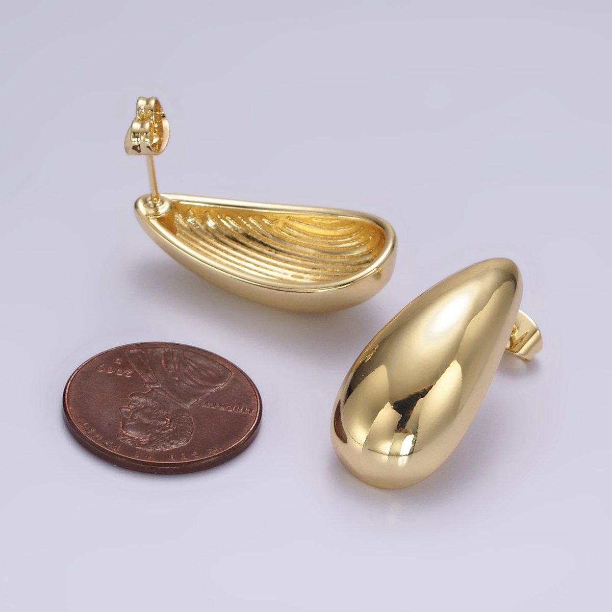 14K Gold Filled 28mm Teardrop Dome Modern Statement Stud Kylie Earrings | AE169 - DLUXCA