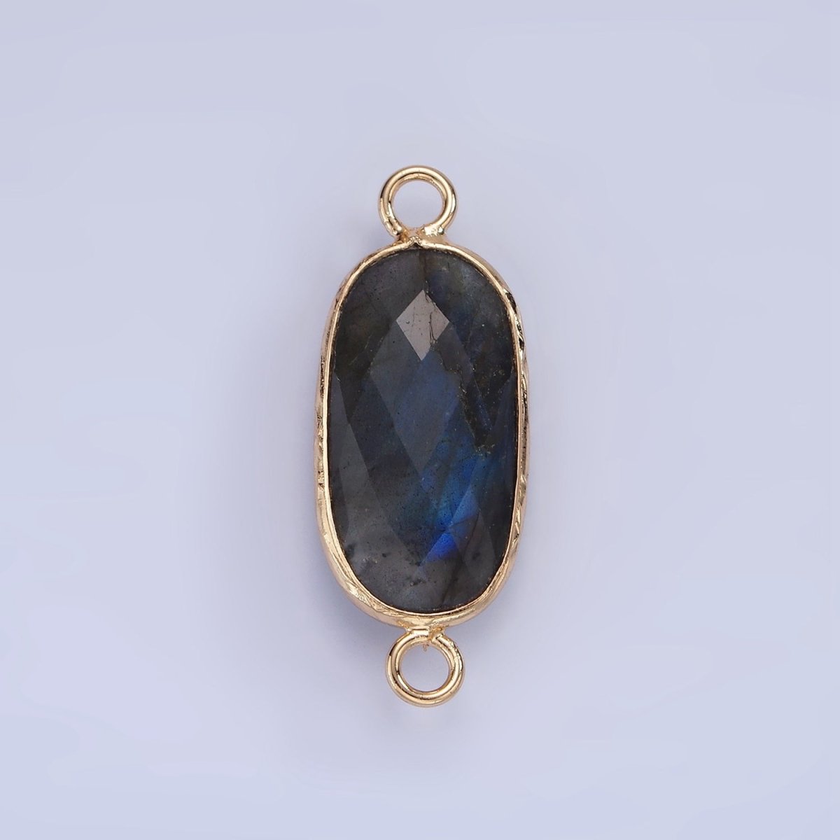 14K Gold Filled 29.2mm Natural Gemstone Oval Multifaceted Charm Connector | G014 - G022 - DLUXCA