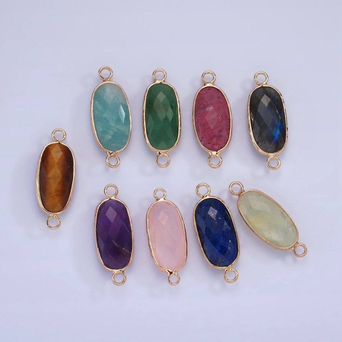 14K Gold Filled 29.2mm Natural Gemstone Oval Multifaceted Charm Connector | G014 - G022 - DLUXCA