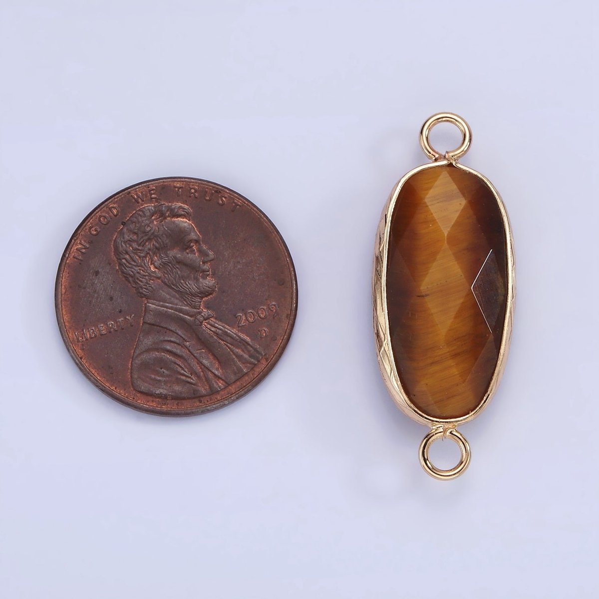 14K Gold Filled 29.2mm Natural Gemstone Oval Multifaceted Charm Connector | G014 - G022 - DLUXCA