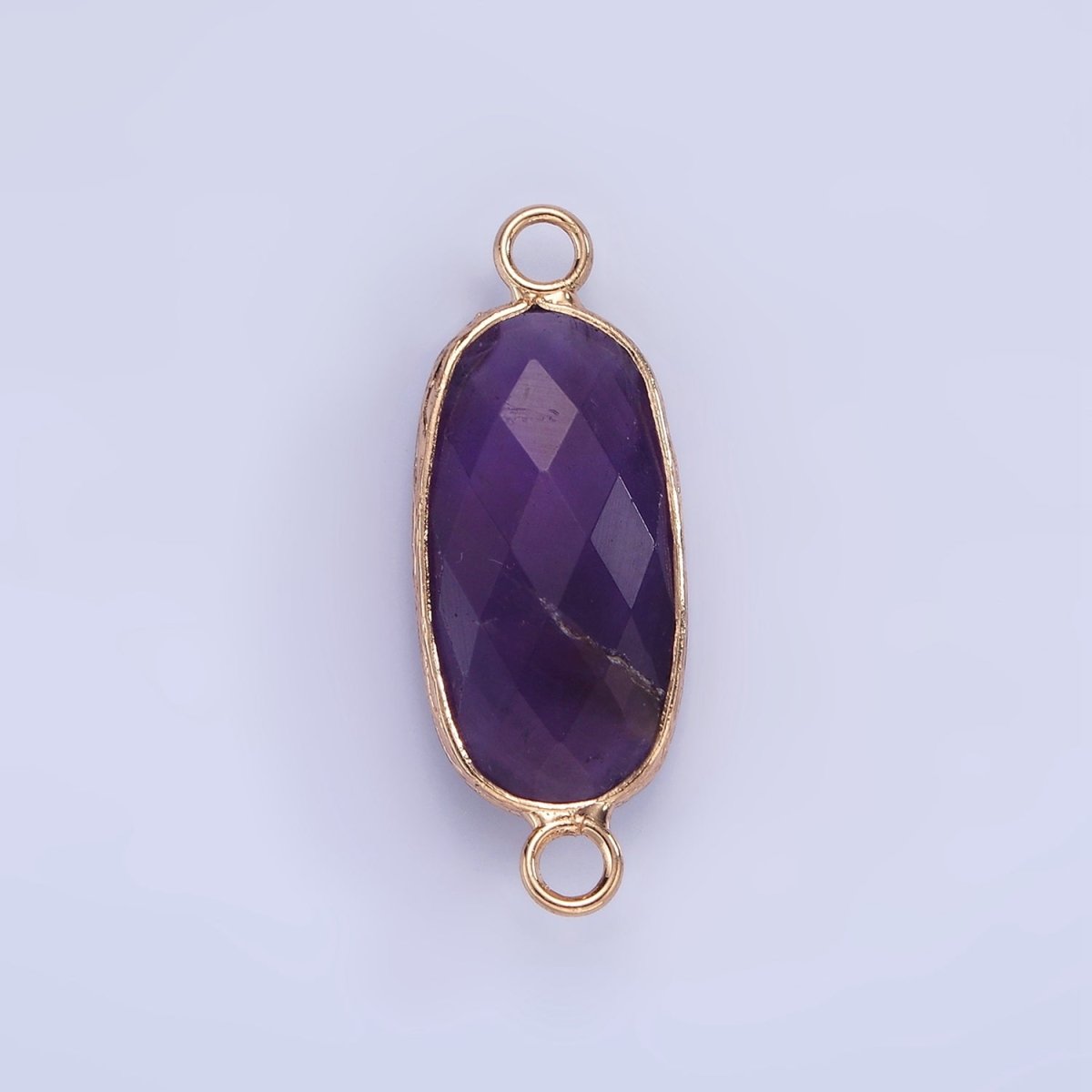14K Gold Filled 29.2mm Natural Gemstone Oval Multifaceted Charm Connector | G014 - G022 - DLUXCA