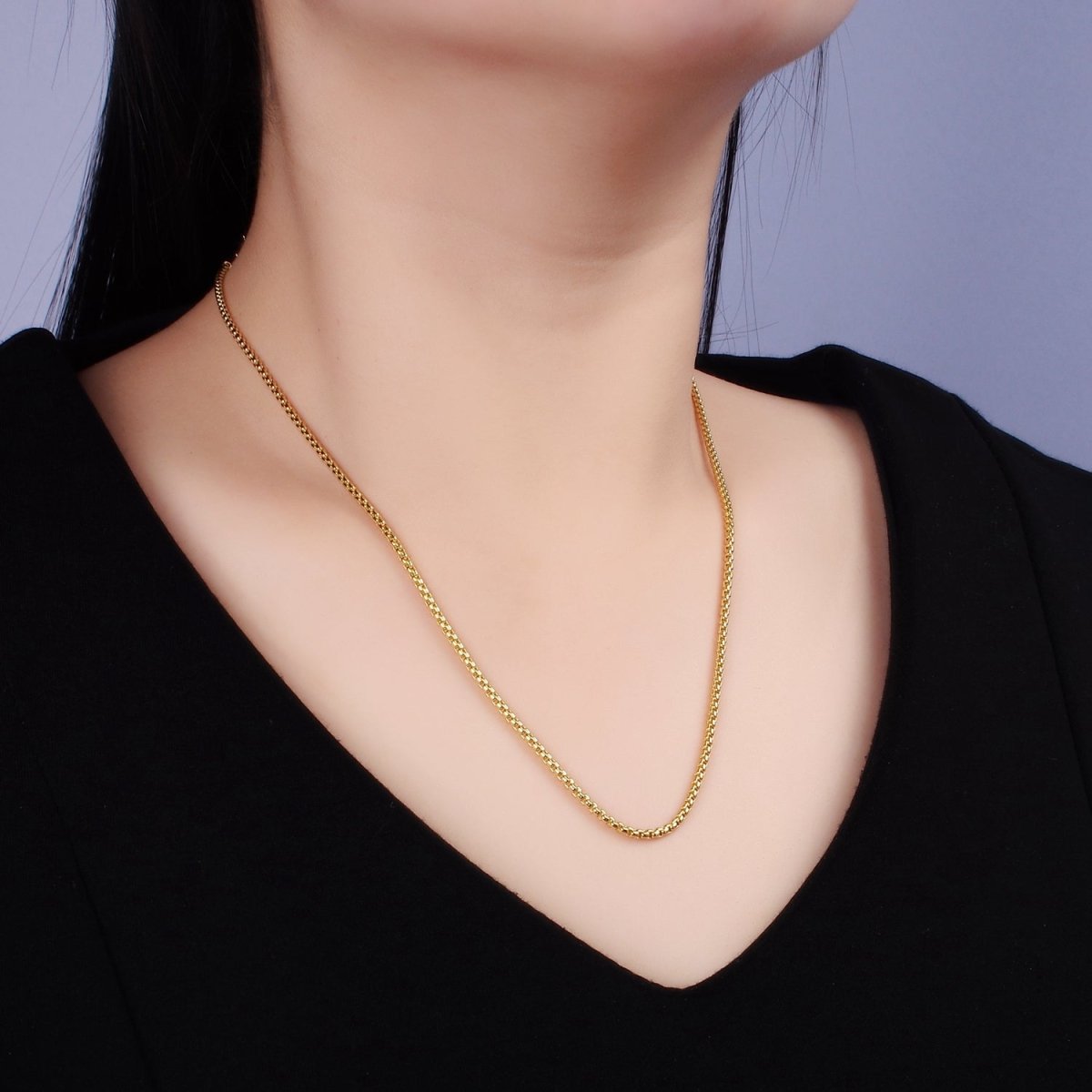 14K Gold Filled 2mm Box Chain 17.5 Inch Necklace w. Extender | WA-2434 - DLUXCA