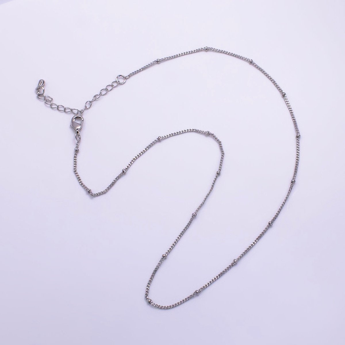 14K Gold Filled 2mm Satellite Curb Chain 16 Inch Necklace w. Extender in Gold & Silver | WA-2451 WA-2452 - DLUXCA