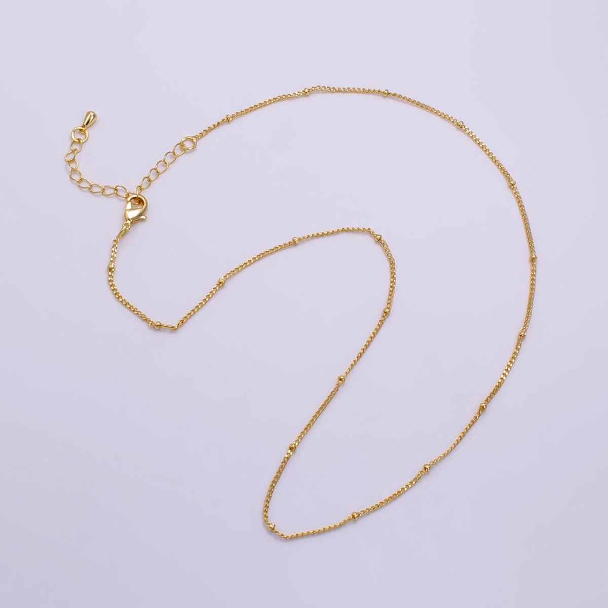 14K Gold Filled 2mm Satellite Curb Chain 16 Inch Necklace w. Extender in Gold & Silver | WA-2451 WA-2452 - DLUXCA