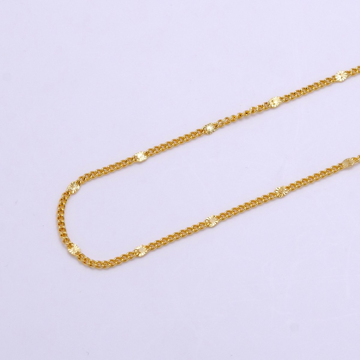 14K Gold Filled 2mm Sunburst Link Curb Chain 19.5 Inch Necklace | WA-2435 - DLUXCA
